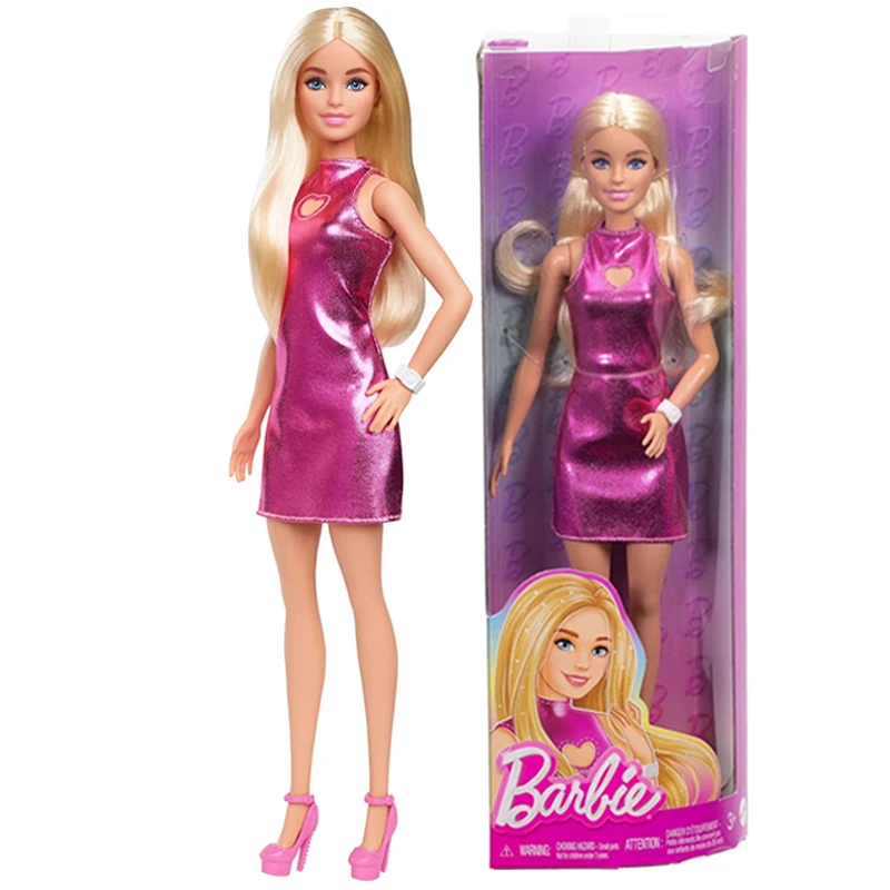 Original 1/6 Barbie Fashionistas Dolls Blond Brunette Heart Shaped Pink  Dress Satiny Skirt Girls Toys Shoes Necklace Accessories - AliExpress 26
