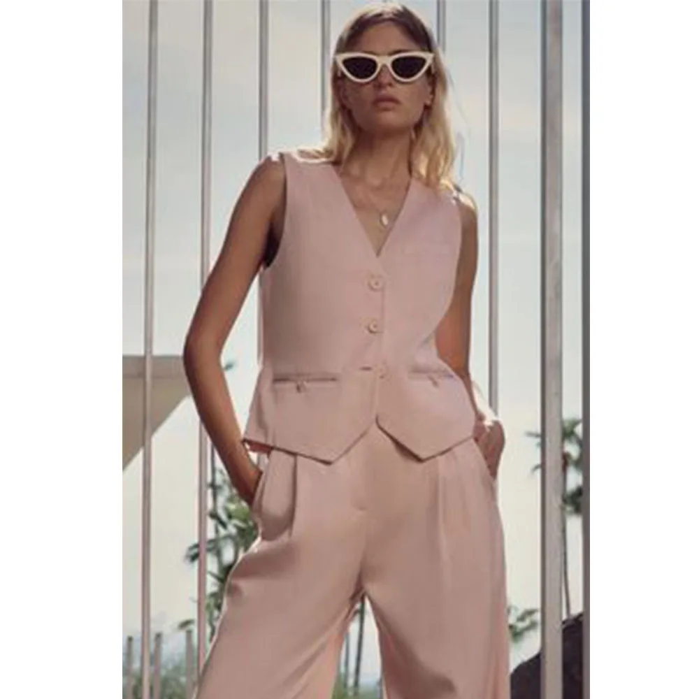 

Sleeveless Vest Woman Summer 2024 Summer New Women's Vest and Pants Two-piece Set Solid Color Simple Vest Suit Vests for Women