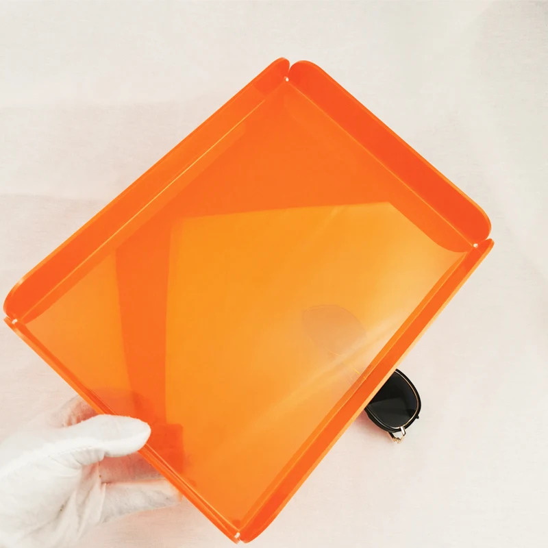 New Orange Acrylic Tray No Handle For Coffee Table Breakfast Tea Food Decorative Storage Tray 11.42x 8.27x1.65inch