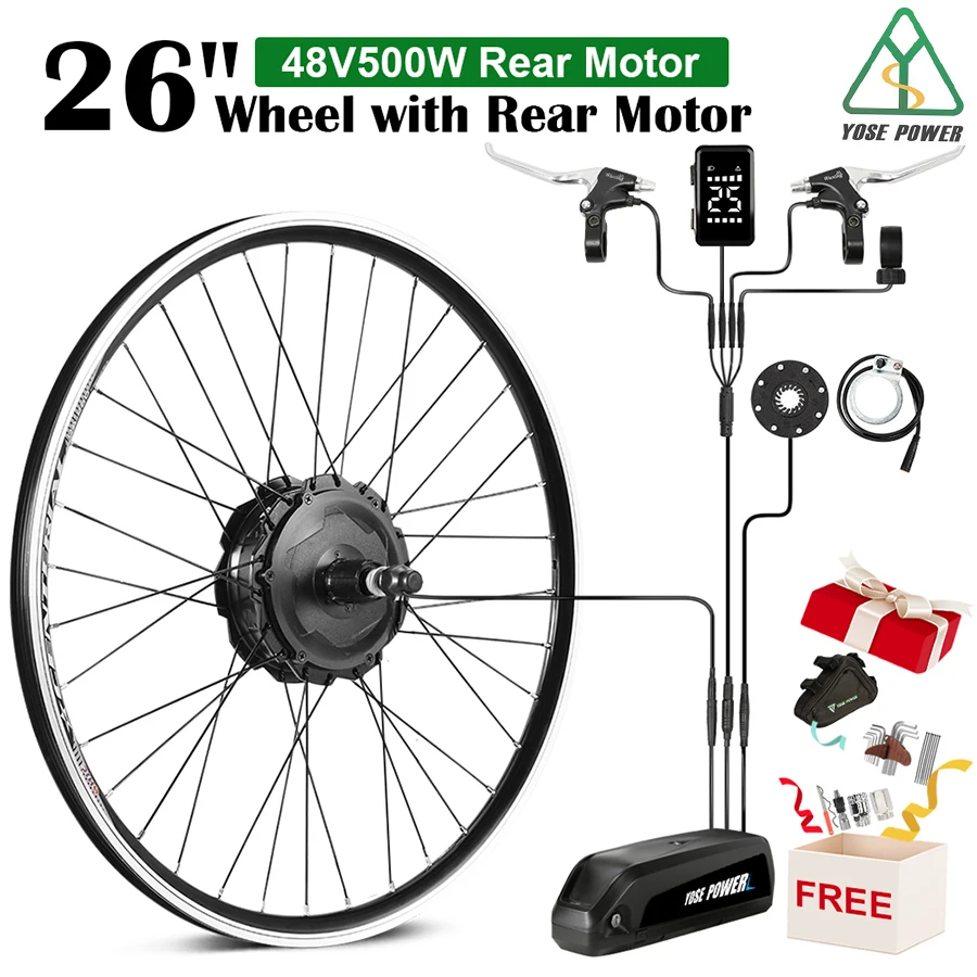 

E bike Conversion Kits 48V 500W Rear Hube Motor Wheel 26in Electric Bike Kit Ebike Conversion Kit with Hailong Battery 48V 13Ah