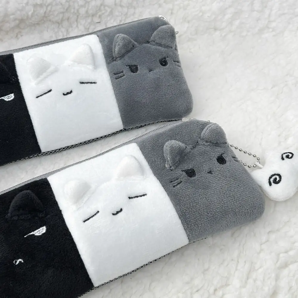 Multi-functional Pen Bag Kitten Black White Grey Stationery Pouch Large Capacity Portable Pencil Case School Supplies