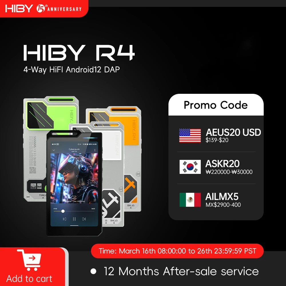 HiBy R4 ES9018Q2M*4 Android12 HiFi Music Player MP3 Audio Bluetooth WiFi DSD256 MQA 16x USB DAC Headphone AMP 11hr 4.7'' OPA1652