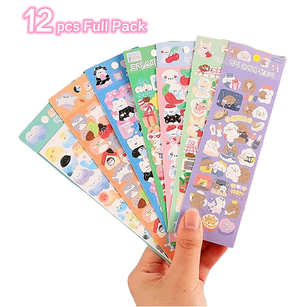 12pcs Family Pet Series Korean Style Cute Kpop Toploader Deco Stickers,Hologram,Waterproof Kawaii Cardholder Decoration Gift