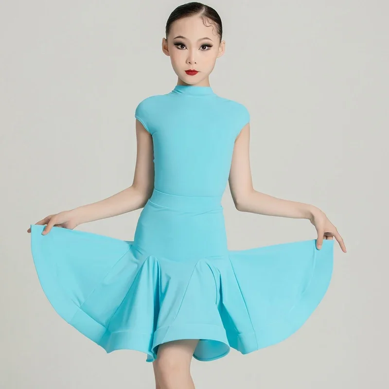 Vestidos de competición de baile latino estándar nacional a la moda, ropa de actuación de baile de salón de manga corta para niñas, ropa de escenario 10397