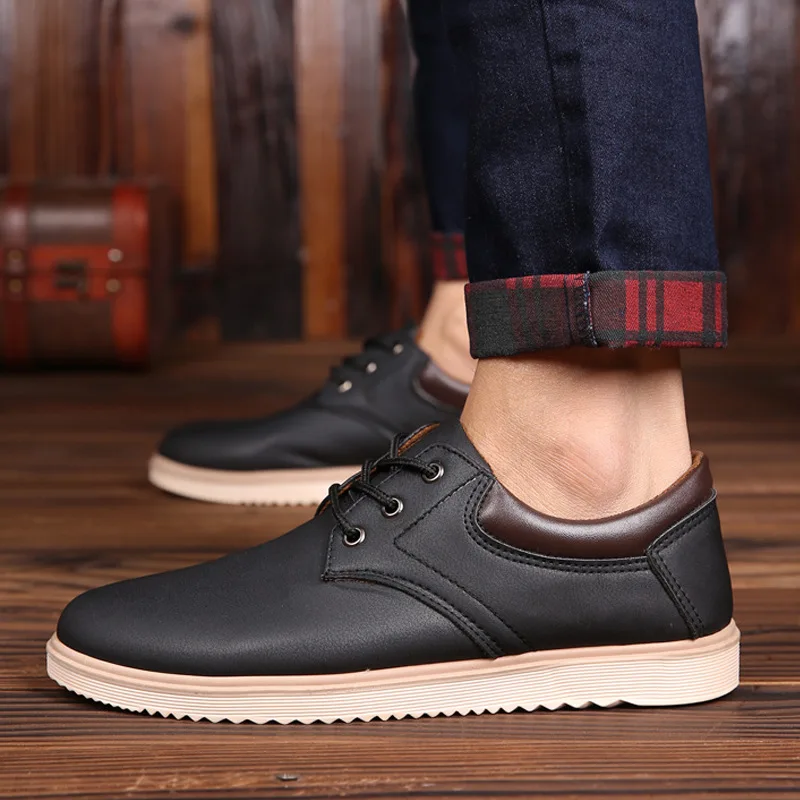 Big Head Men Leather Shoes Trendy Men\'s Casual Shoes Non-slip Hard-Wearing Mens Work Footwear High Quality Shoes Erkek Ayakkabı