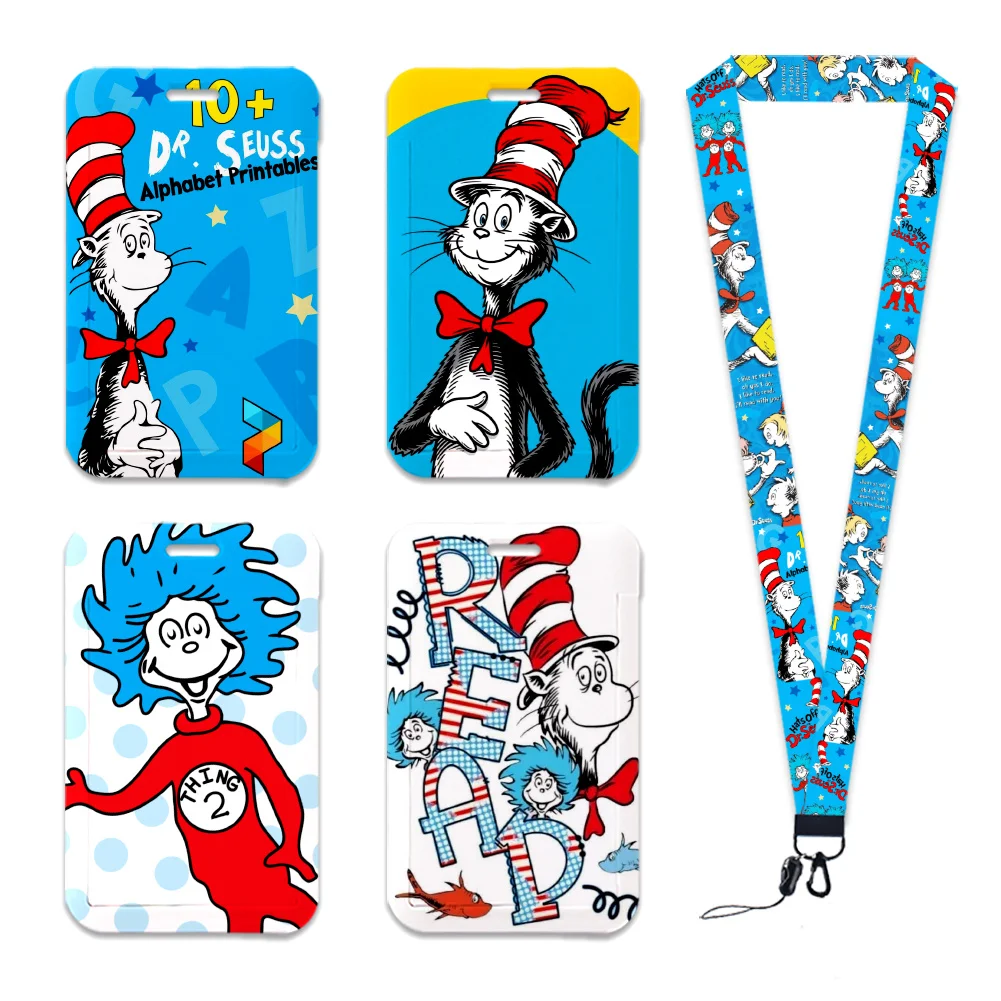 

Comedy Films Hat Cat Design Card Holder Work Permit Name Badge with Keychains Student Id Card Lanyard Holder Accessories