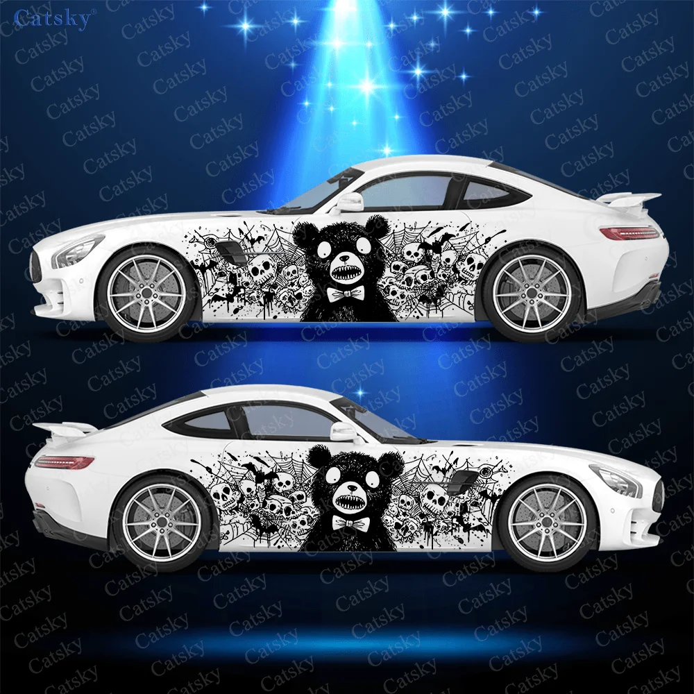 

Cartoon Bear Skull Splatter Car Vinyl Wraps Decal Self-adhesive PVC Sticker Suitable for Trucks SUV Decor Auto Accessories Gift