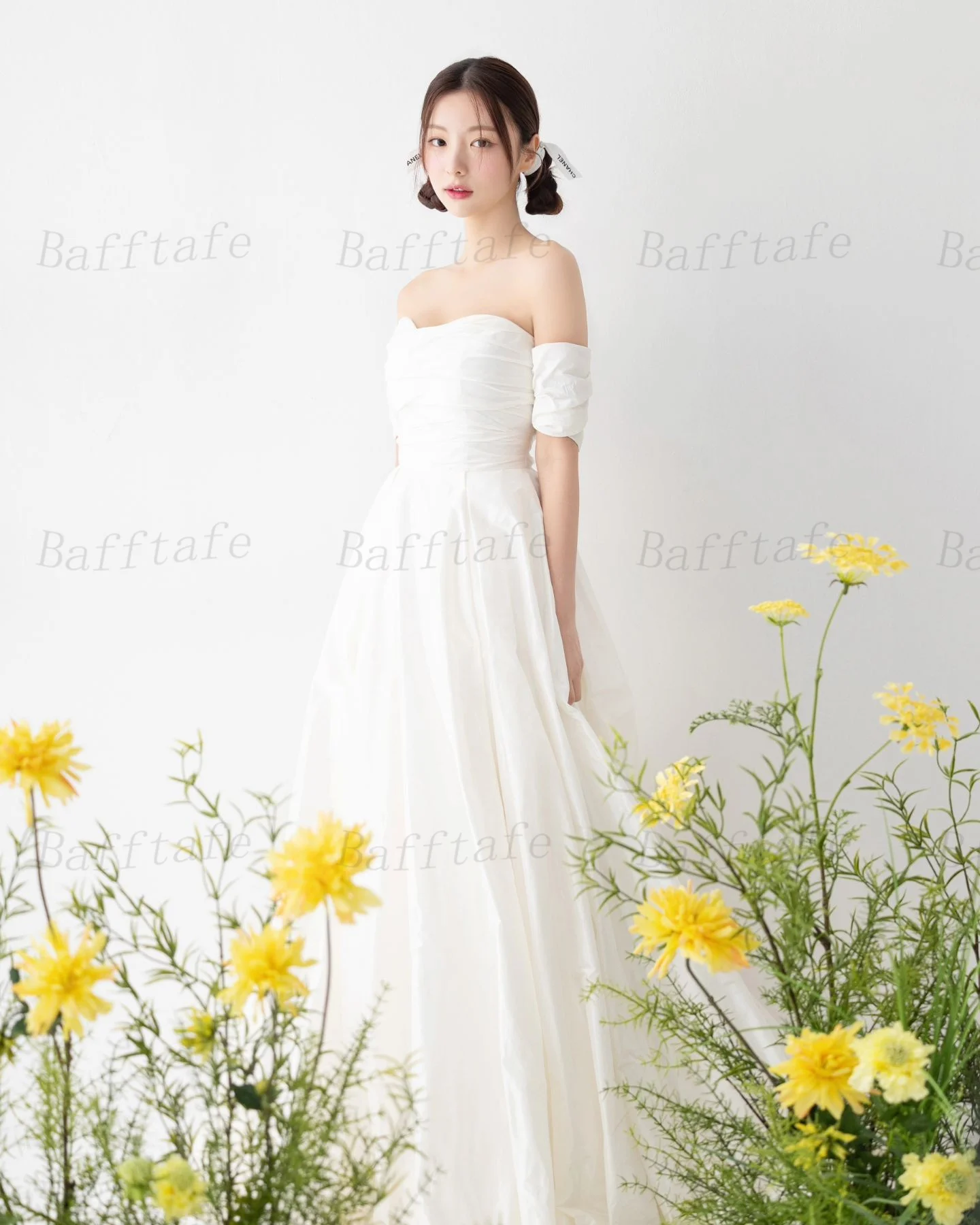 Bafftafe A Line Taffeta Bride Wedding Photo Shoot Dresses Pleated Short Sleeves Formal Bridal Gowns Women Specail Party Dress