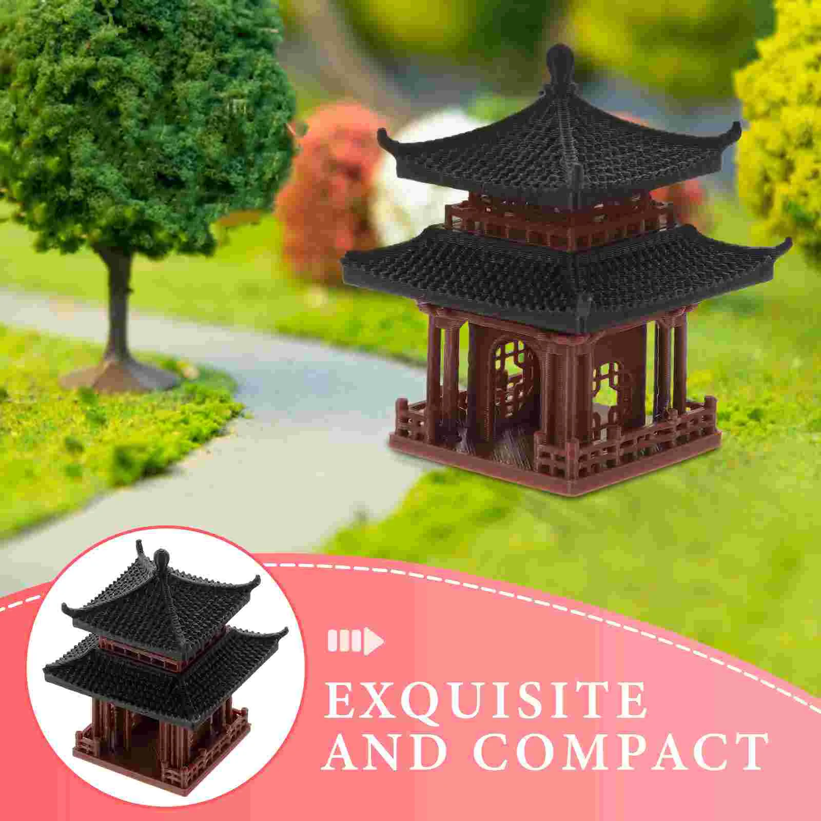 Micro Landscape Pavilion Asian Garden Decor Bonsai Decorative Accessories Decorations Chinese Fish Statue Style Ornament