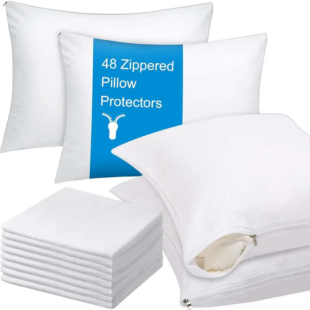 

24 Pcs Zippered Pillow Protectors Bulk Standard Bedding Pillow Cases Soft Breathable Cotton Sateen Dust Protection Covers White