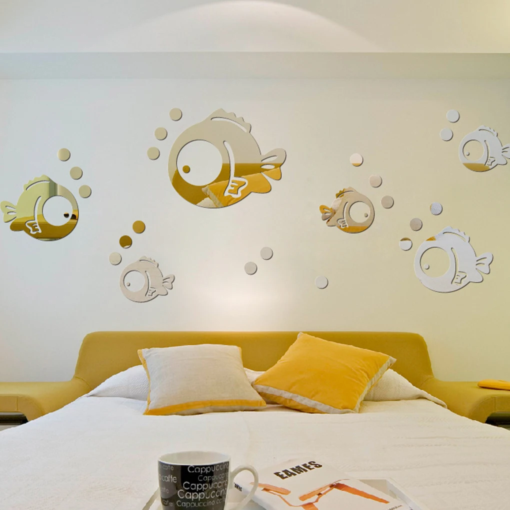 3D Fish Wall Sticker Home Decor Art Mural DIY for Living Room Acrylic Crystal Bathroom Mirror Stickers, L, Silver image 6