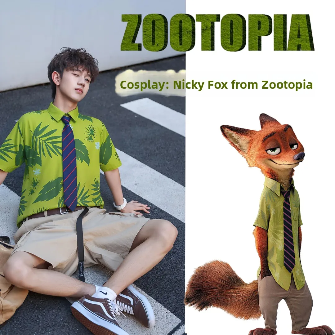 زي تنكري لشخصية نيك فوكس من فيلم زوتوبيا، قميص وربطة عنق وشارة شرطة، إكسسوار للهالوين والمعارض، طقم زي رجالي متوفر