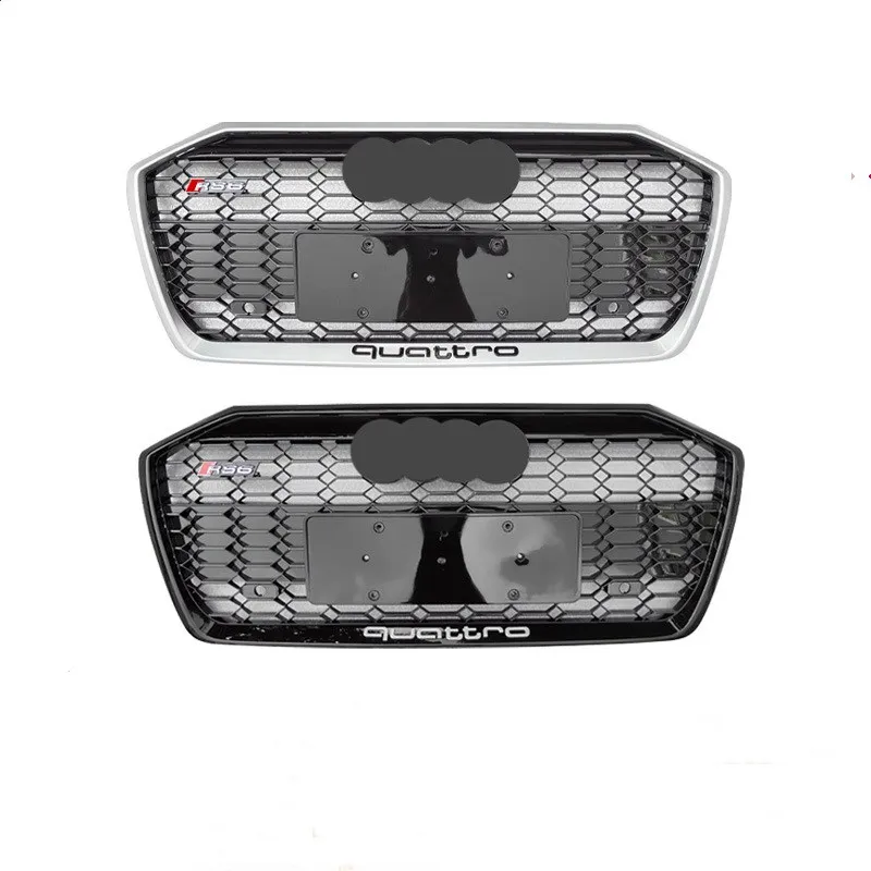 

RS6 Honeycomb Style Front Grille For A6 C8 2019 2020 2021 2022 Car Bumper Hood Mesh Grills Black Silvery