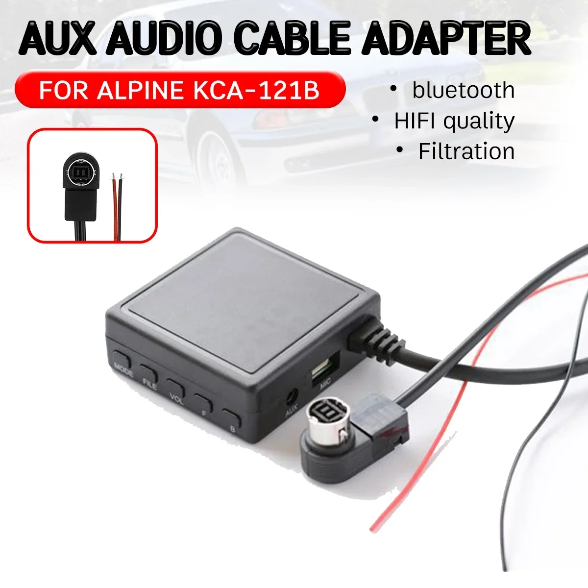 

bluetooth Aux Receiver Cable with USB,microphone Hands-free Aux Adapter for ALPINE 9887/105/117/9855/305S for ALPINE KCA-121B