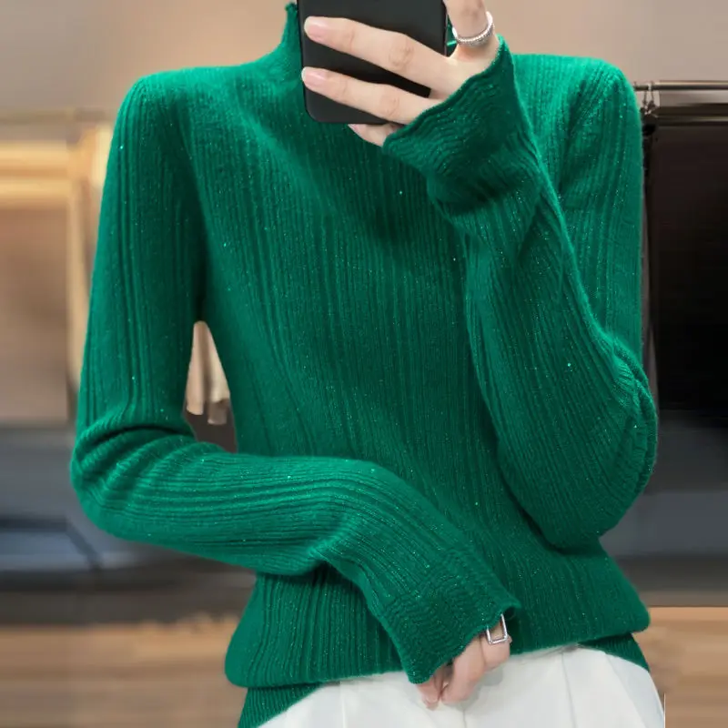 New Half-turtleneck Sweater for Autumn and Winter Clothes for Women's Sweater Tops for New Solid Color Inner Base Shirt