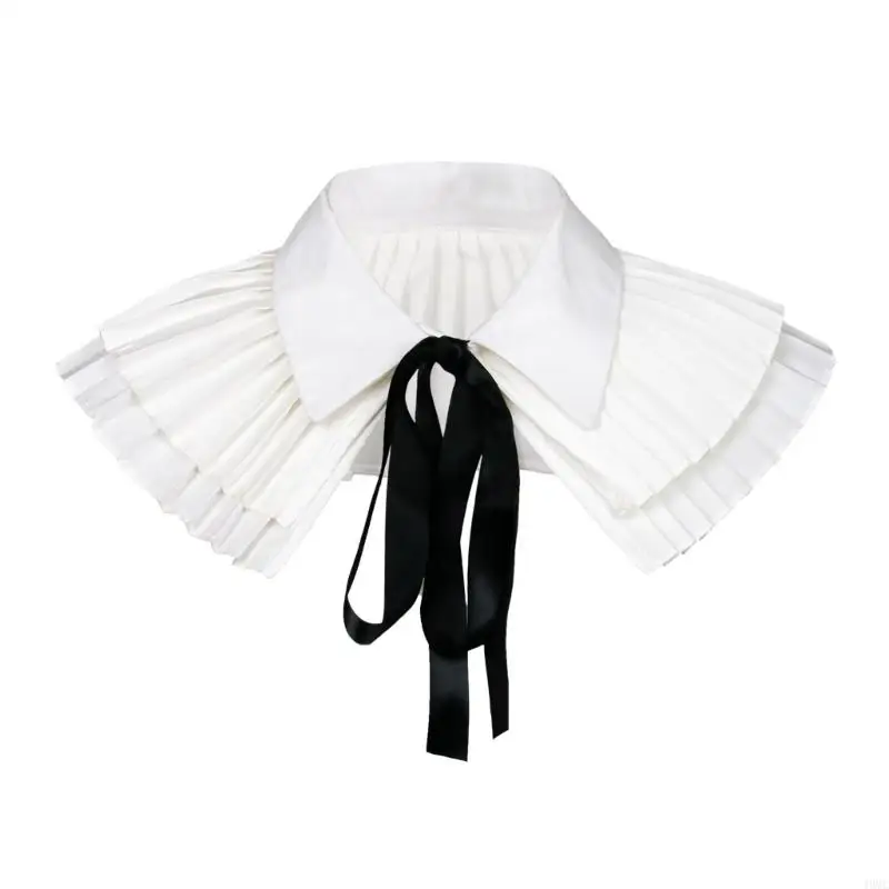 49MC Ruff Collar Pleated Tie Detachable Lapel Collar for Shirt Blouse Decorative Spread False Collar Preepy Look