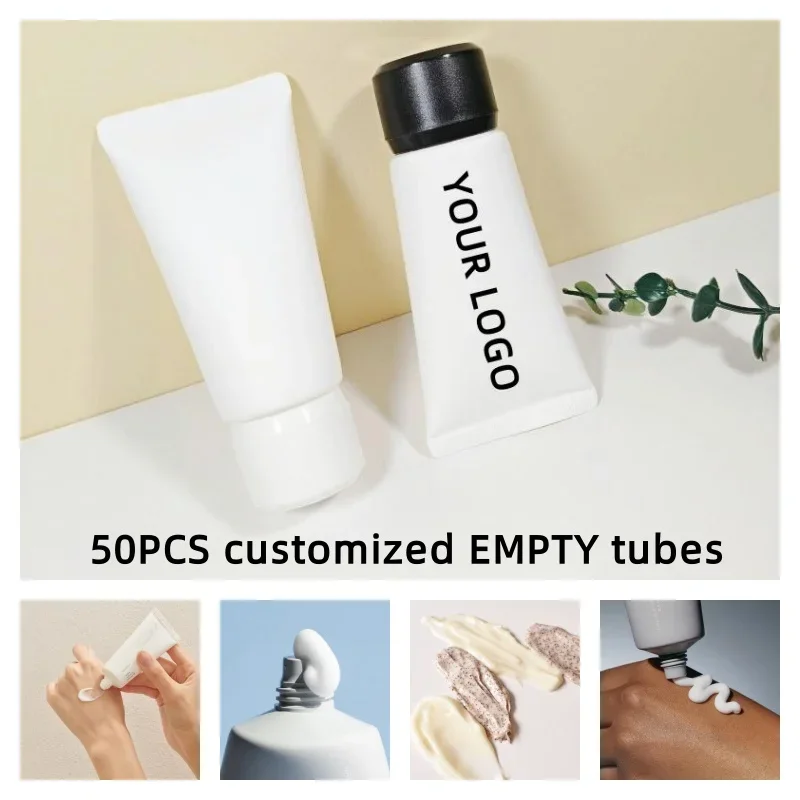 50 Uds. Tubos de compresión personalizados blancos esmerilados de 50ml, tapa de rosca negra/blanca, tubos de cosméticos, para cremas contenedores de cosméticos
