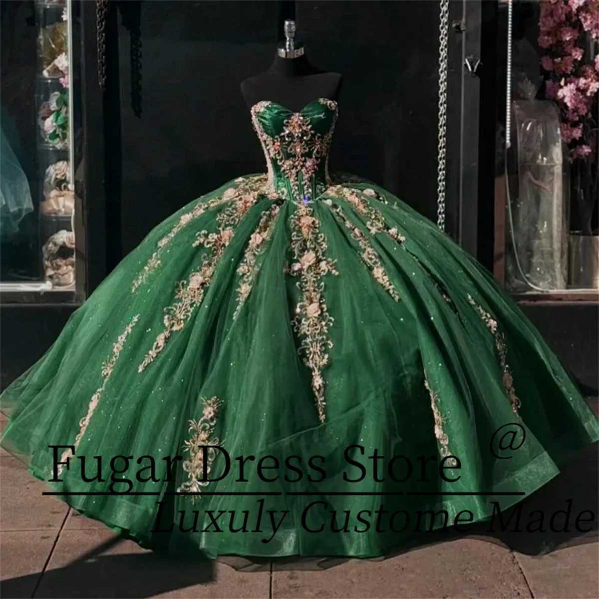 Gaun Quinceañera Putri yang Dikustomisasi, Mengkilap, Berhias Bunga 3D, Manik-manik Mewah, Gaun Pesta, Gaun Ball, Vestidos de 15 quinceañe