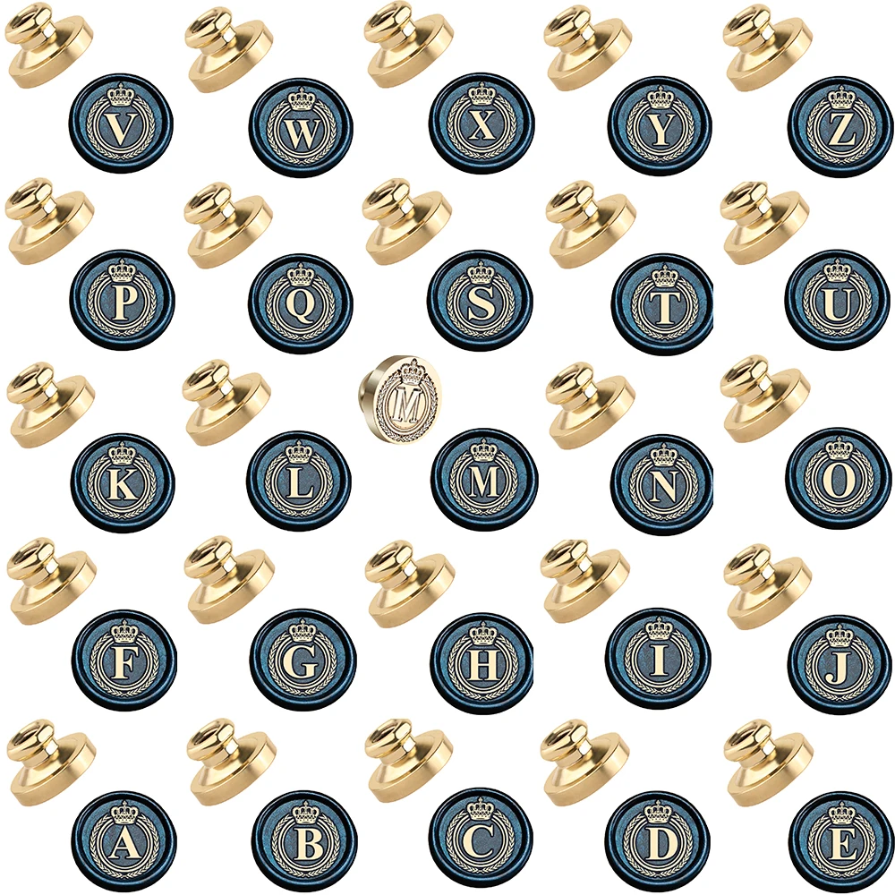 Crown Alphabet Series 26 Letter Wax Seal Stamps Brass Heads Fire Paint Stamp Heads for Wedding Invitations Cards Envelope Decor