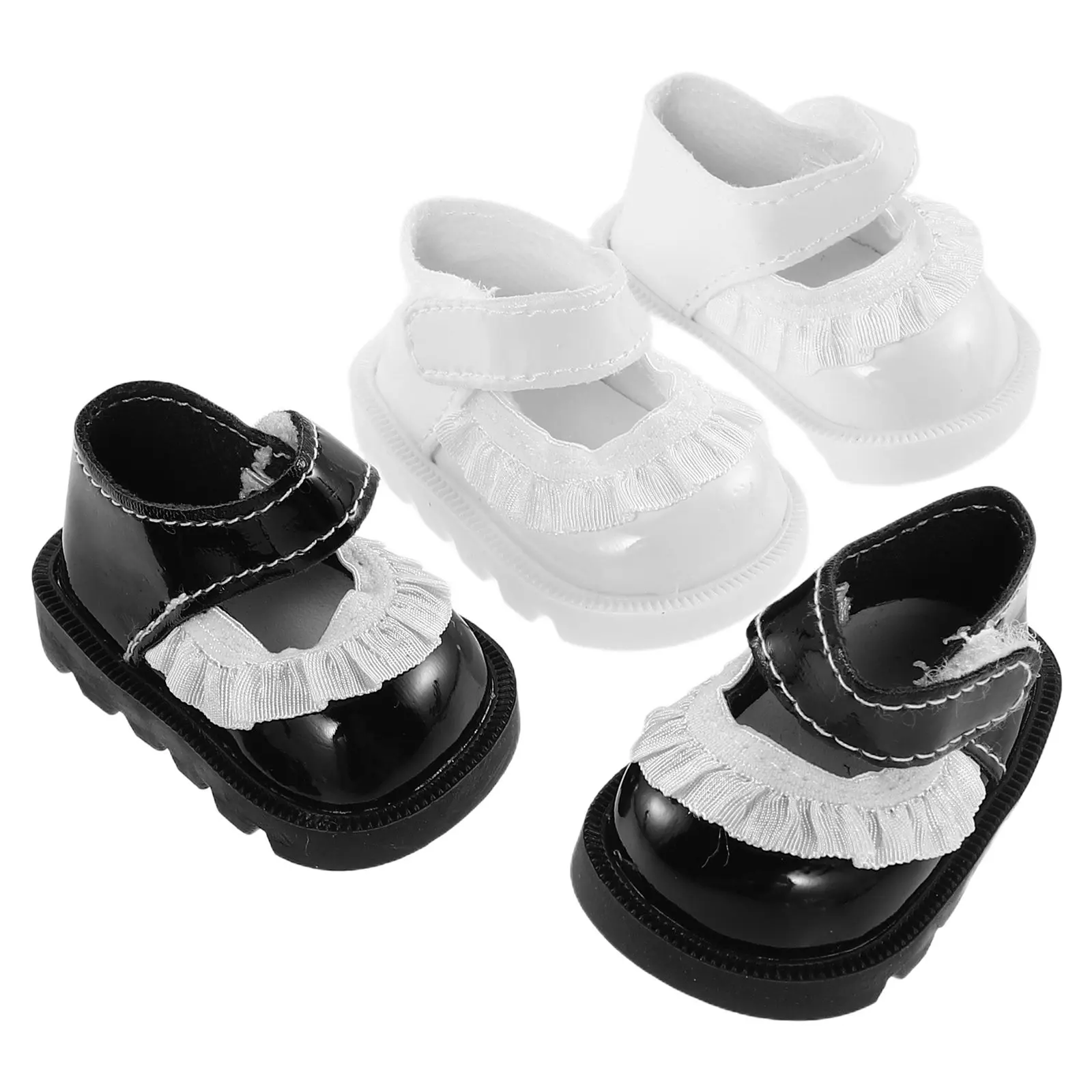 

2Pairs Mini Shoes Lace Trim Accessory Replacement for 20Cm Newborn Girl Dress Up Scene Props Miniature Shoe Supply