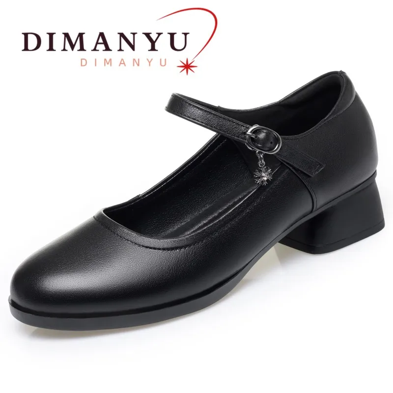 

DIMANYU Genuine Leather Women's Mary Jane Shoes 2026 Spring New Mid-Heel Women Office Shoes Large Size Women's Work Shoes