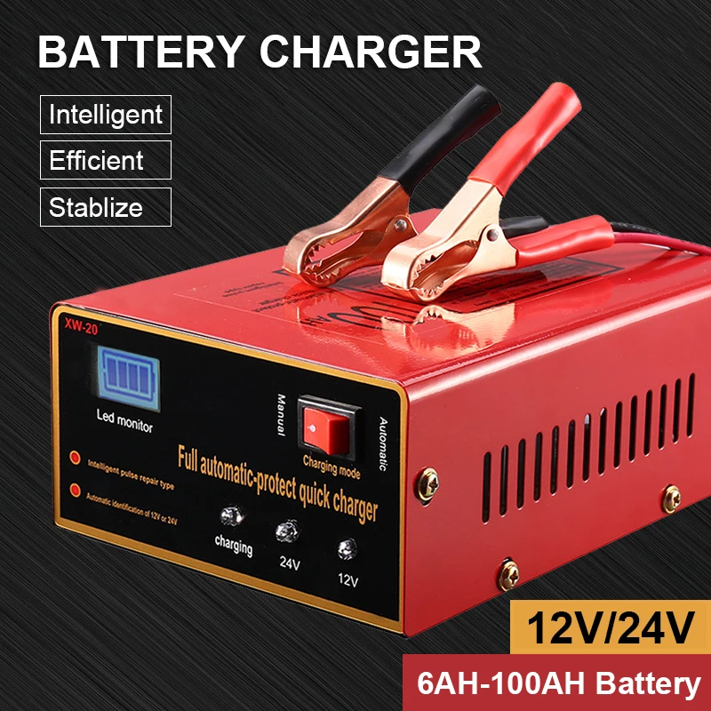 Battery Charger for Car Motorcycle 200W Power Smart Battery 12V24V Charger 100A Fully Automatic Protect Fast Charging