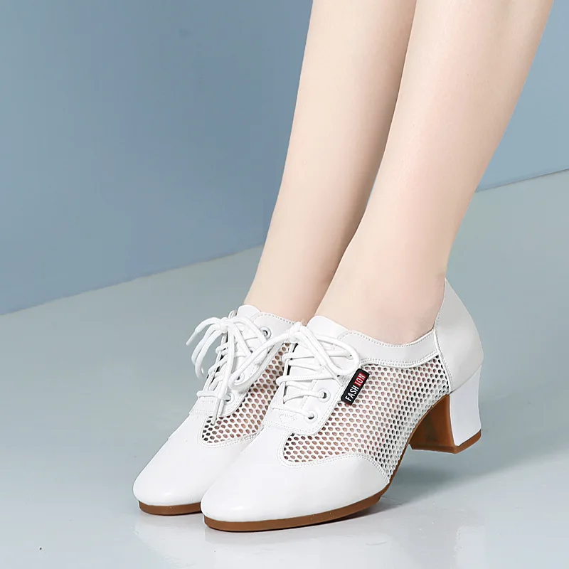 Zapatos de baile de verano de cuero suave para mujer, zapatos de baile de marinero transpirables con cuna cuadrada para exteriores