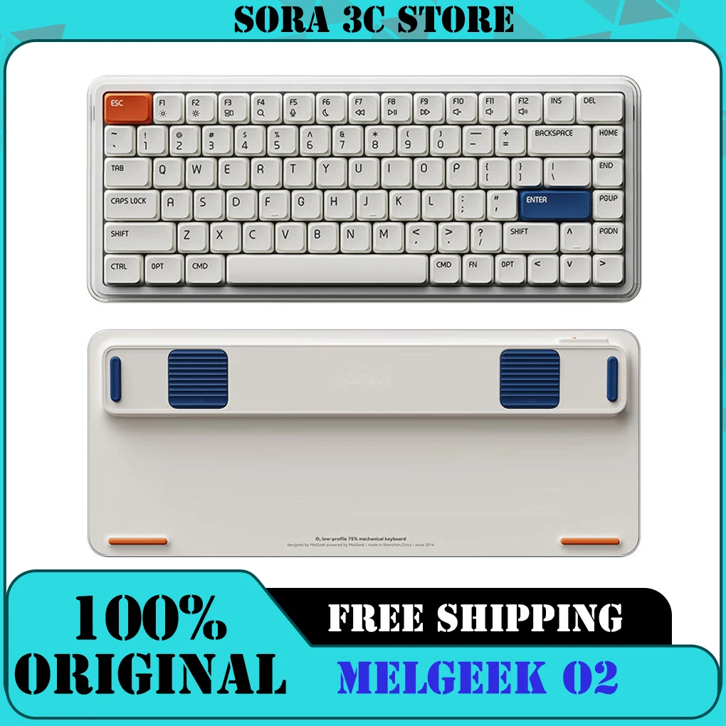 MelGeek O2 Tri-Mode Wireless Low-Profile Mechanical Keyboard Suitable for Mac Laptop Office Portable Gasket Structure Keyboard