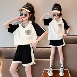 Ragazze 2023 New Summer Cotton Casual Sports Suits 3-14 anni Baby Youth Teeange Kids stile coreano Oufits set abbigliamento per bambini