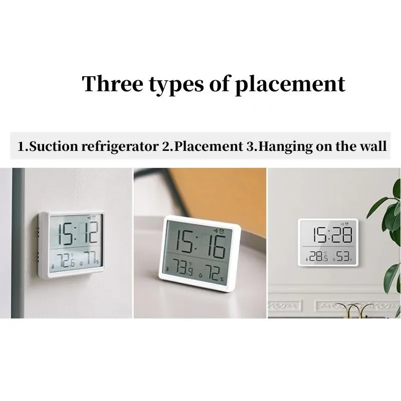 Mini réveil numérique température humidité bip horaire magnétique succion horloge de Table 12/24H alimenté par batterie LCD horloge murale