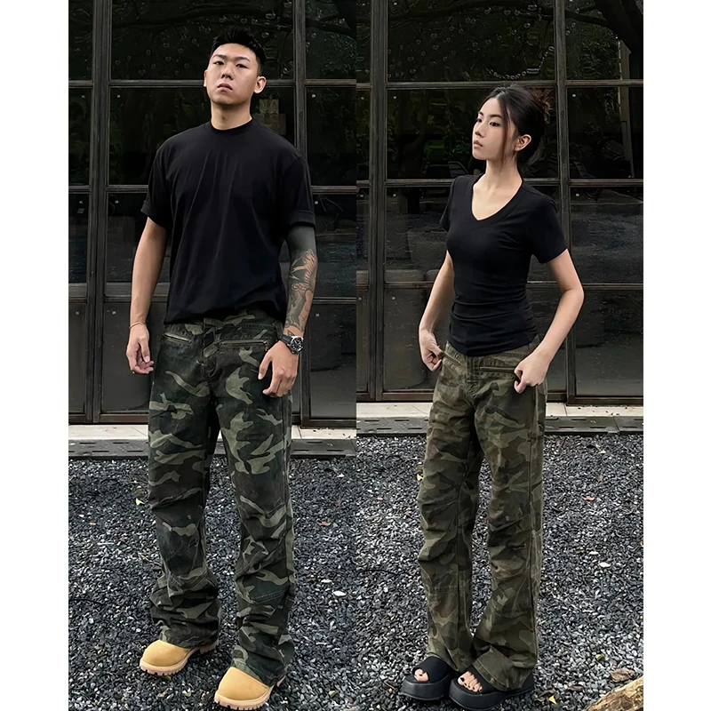 

Американские ретро-брюки-карго с камуфляжным принтом для мужчин, летние, тонкие, премиум-класса, с молниями, джинсовые, прямого кроя, модные, брендовые, облегающие джинсы