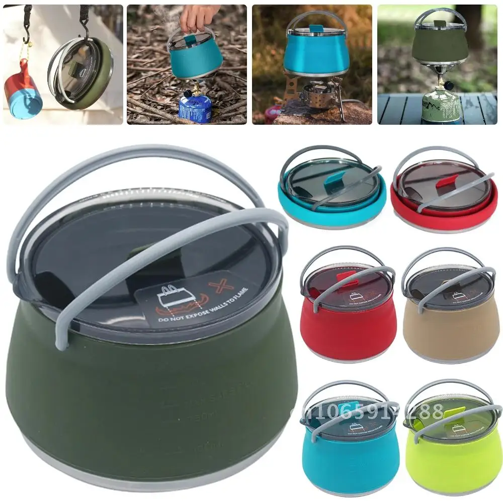 

Outdoor Silicone Kettle Folding Camping Teapot Water Kettle Tableware Fishing Mini with Handle for Pot Boiling Water Travel