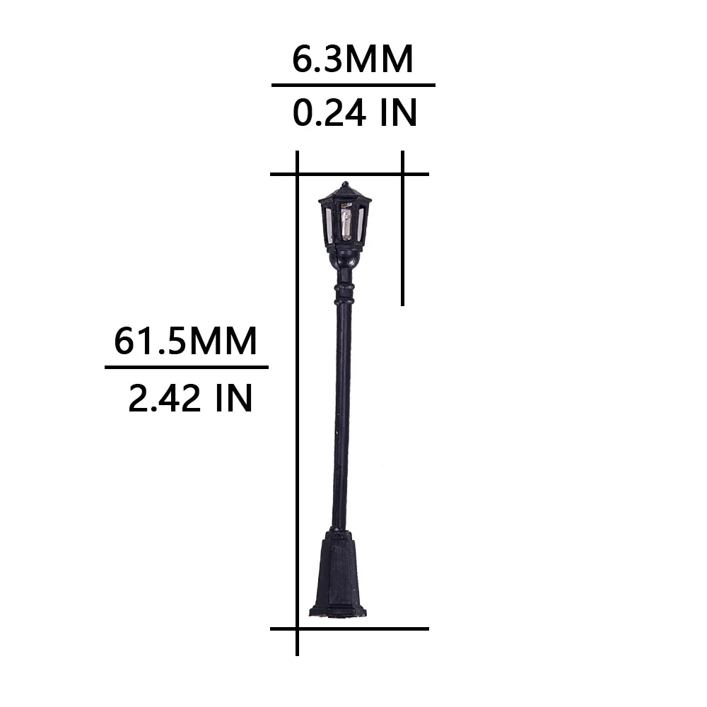 10 Uds. Lámpara de calle en miniatura de 6,5 v 1:100 modelo de luz de patio blanco cálido para hacer bricolaje/diseño de tren ferroviario/paisaje de mesa