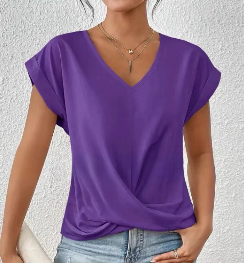 Camisetas Tees Kleidung Schwarz Weiß V-Ausschnitt Damen T-Shirt Neues Sommer Einzigartiges Kurzarm-T-Shirt Damen Tops Damenbekleidung Q5593 – Detail 20