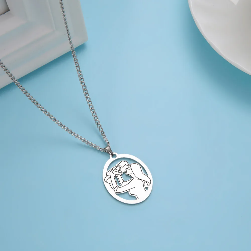 Fishhook Mother Kid Baby Necklace Family Birth Mom New Born Gift For Woman Men Child Stainless Steel Chain Pendant Jewelry