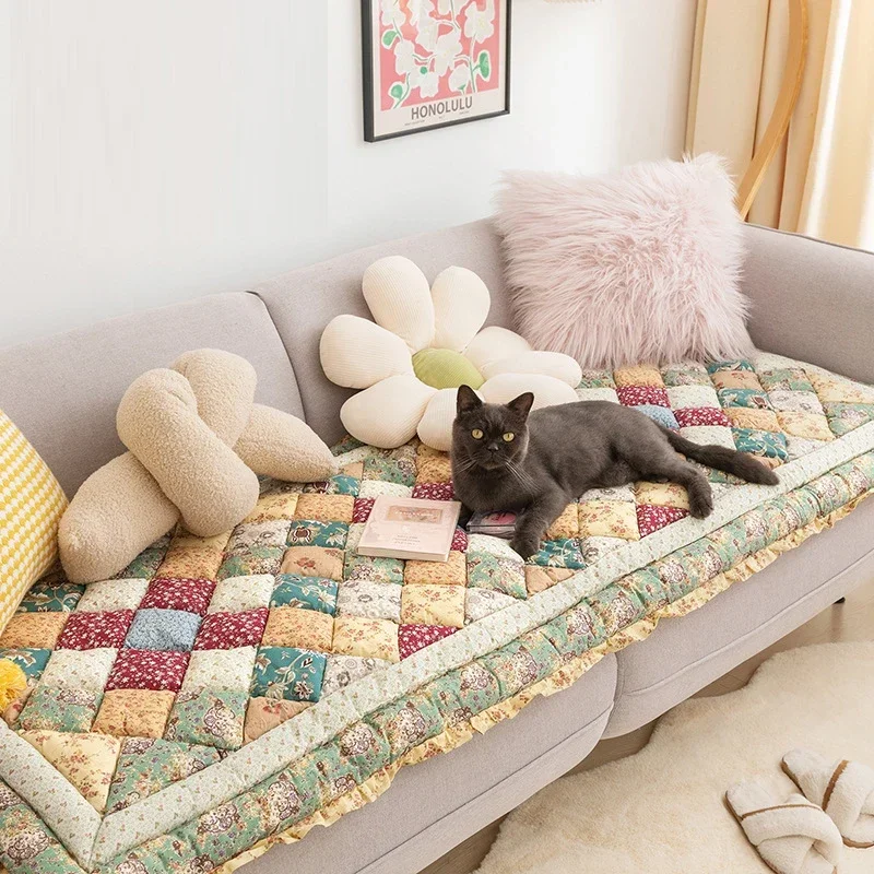 Retro idyllic Thicken Sofa Cover Cotton Slip Resistant Slipcover Seat European Couch Cover Sofa Towel for Living Room All season