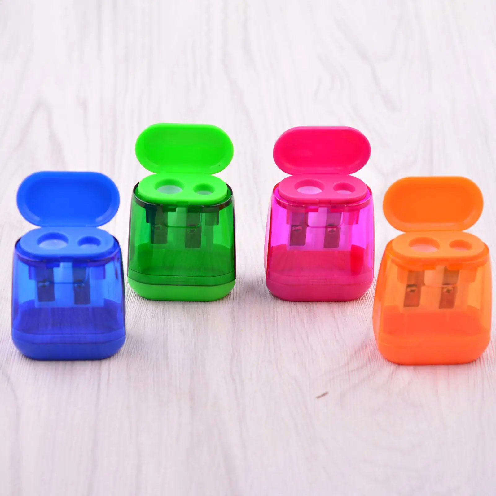 Crayon Sharpener 2 Sharpening Holes Pencil Sharpeners with Waste Container School Stationary Supplies for Desk Student Travel