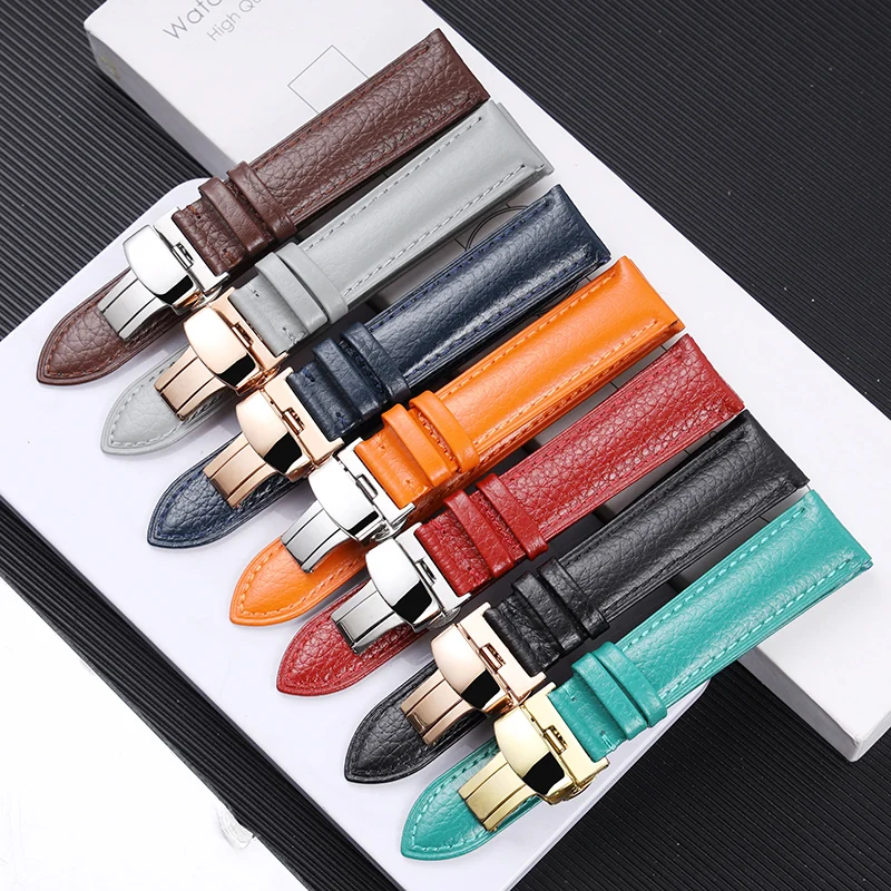 Litchi Pattern Soft Leather Strap For Cartier Omega Casio Fossile orange green18 19 20mm 22mm Watchband Accessories Bracelet