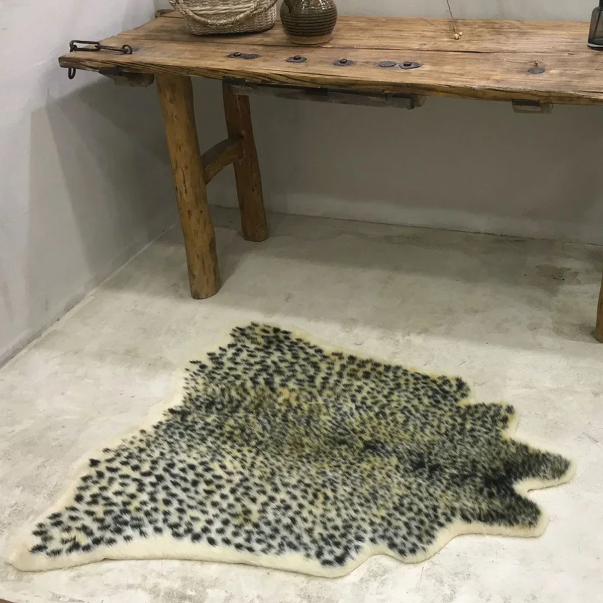 Alfombra con estampado de leopardo, alfombra de piel de vaca sintética, alfombra peluda con estampado de animales para decoración para sala de