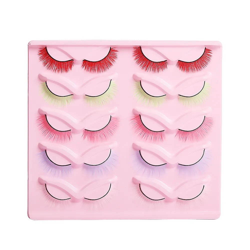 

10Pair New Reusable Colored False Eyelashes Natural Color Comfortable Fake Eyelashes Fluffy Lashes Extension Women