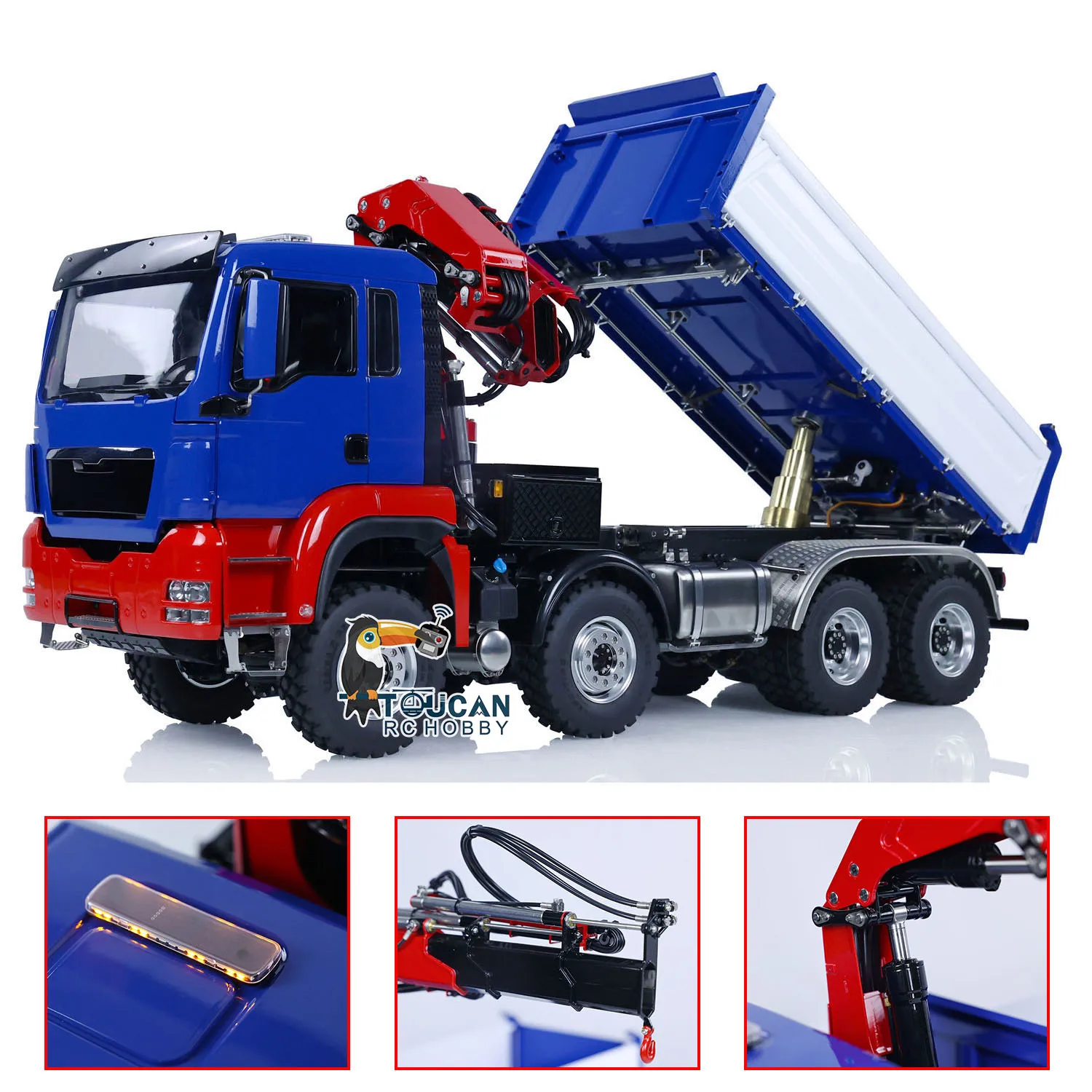 1/14 LESU RC Dumper Car 8X8 RC Hydraulic Crane Remote Control Dump Truck New Painted RTR Radio System Battery Charger Tippers