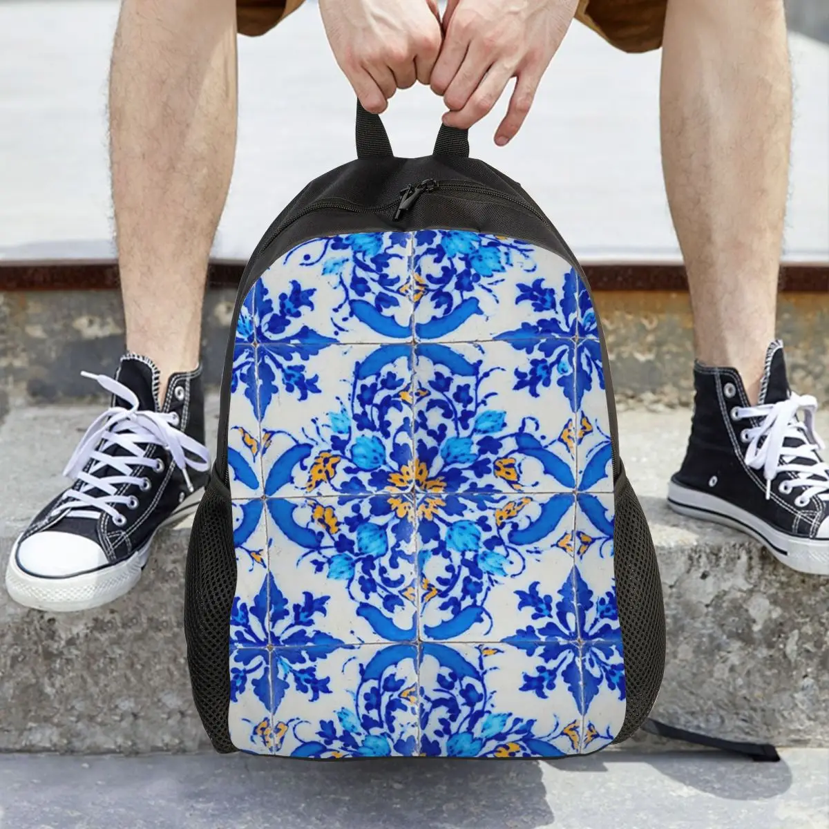 Portuguese Tile Decor Azulejo Lisboa Backpack Daypack Large Capacity Children BookBag School Bag Shoulder Bags for Men Women