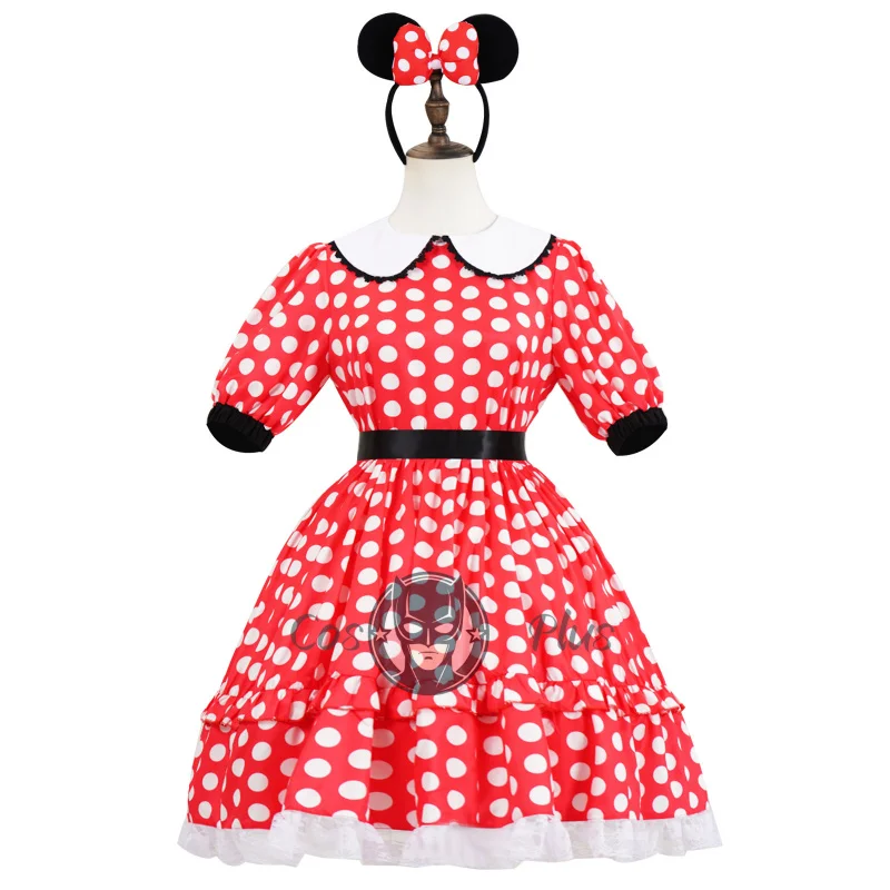 أنيمي باخرة ويلي ميني تأثيري حلي البولكا نقطة فساتين حمراء هالوين كرنفال تأثيري ميني الملابس
