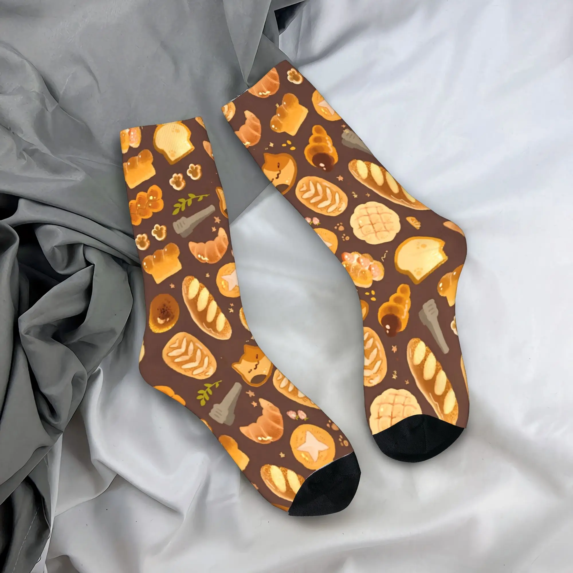 

Bread Pattern Stockings Trendy Socks Adults Men Breathable Socks Autumn Climbing Graphic Non-Slip Socks Gift