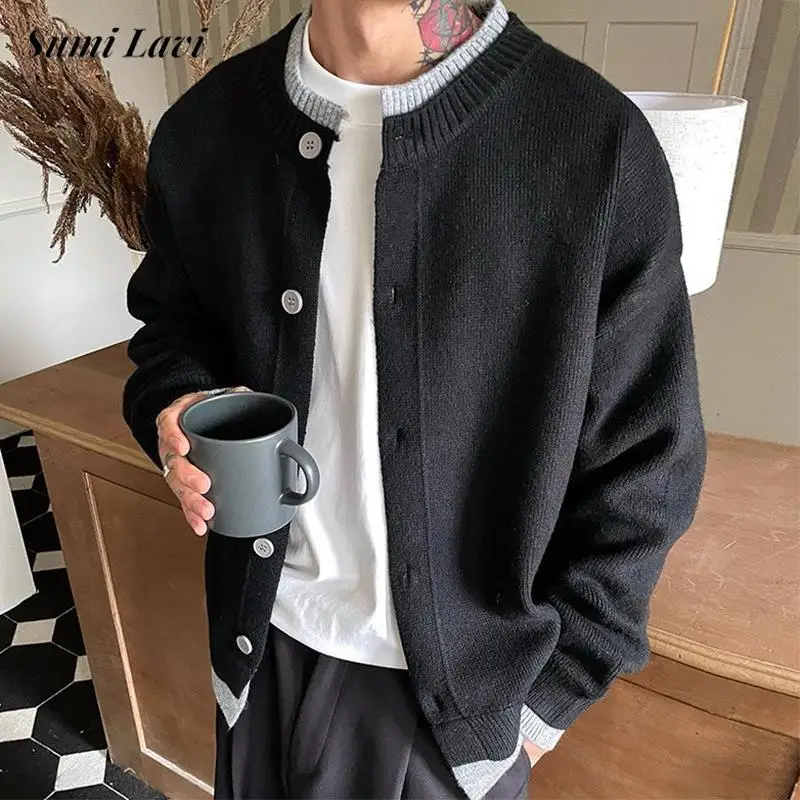 

Daily Leisure Mens Knitting Sweater Jacket Coat Fall Winter Vintage Button-up Knitted Cardigans Fashion Patchwork Men's Sweaters