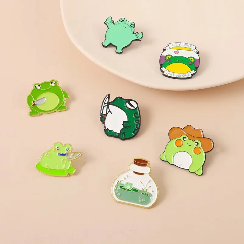 Custom Dagger Frog Enamel Pins Bottle Pond Genderless Animal Brooches Bag Lapel Badge Cute Jewelry Gifts Drop Shipping image 5