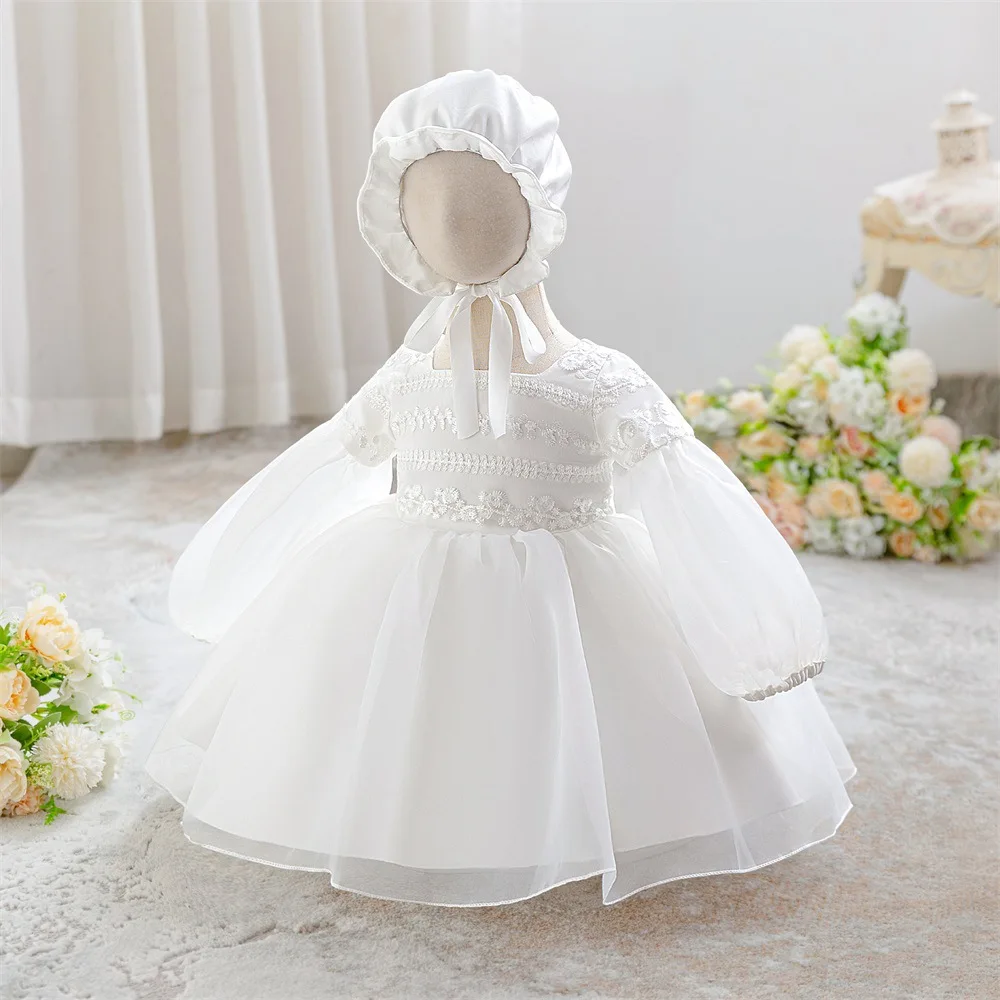 HETISO Baby Girls Dress Long Sleeve Lace Newborn Party Wedding Costume Ball Gown Infant 1st Birthday Princess Gift
