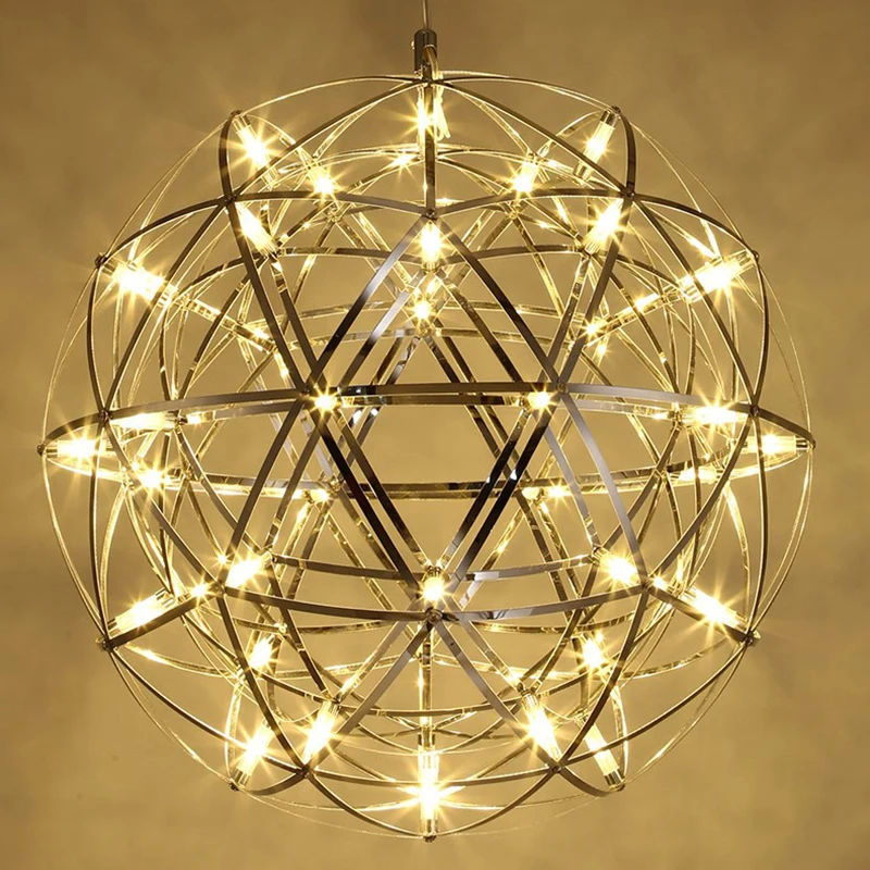 Kobuc Modern Loft Spark Ball LED Chandelier fixture Firework Ball Stainless Steel Pendant Lamp Store Shopping Mall Decor Light
