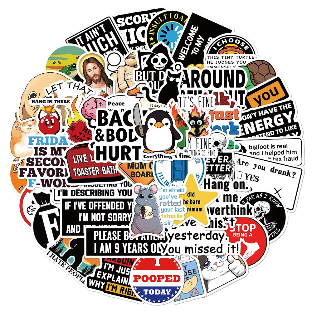 Snarky Meme Vinyl Stickers Funny Doodle Art For Laptops Skateboards Luggage Reusable Vinyl Decals For Diy Gifts