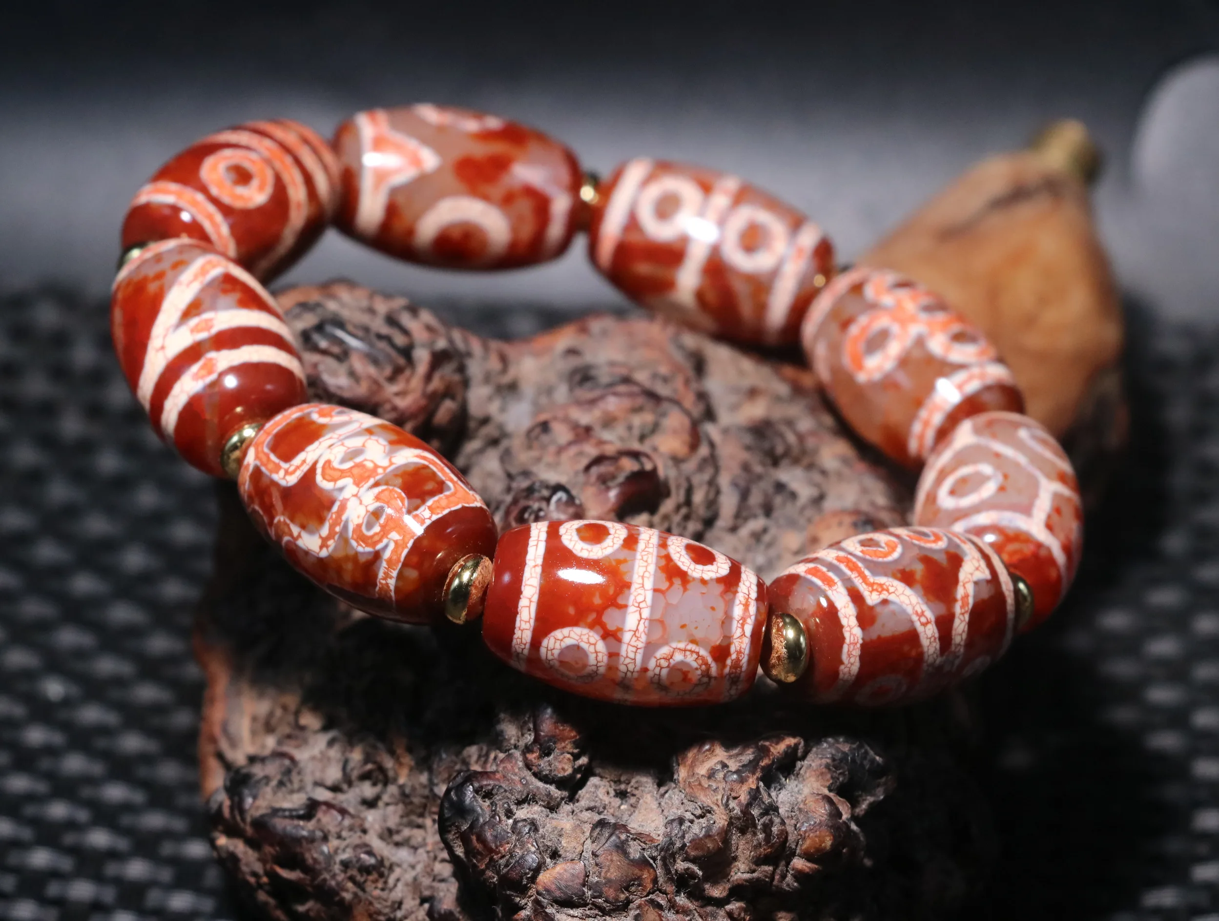 Energy Tibetan Old Agate Red Dragon Vein 1-9 Eyed dZi Bead Bracelet Amulet $$$ Jewelry Gemstone